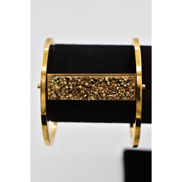 Nest Jewelry Vintage Cuff Bangle Bracelet Gold Druzy Heavy Chunky Signed Bin2 - Picture 1 of 12